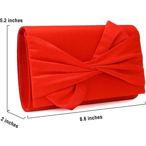 Women Satin Shimmering Bow Flap Formal Party Evening Clutch - Picture 6 of 7